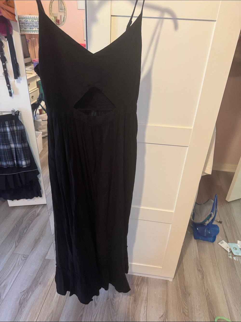 aerie Black Spaghetti-Strap Maxi Dress with Front Cutout - Picture 4 of 5